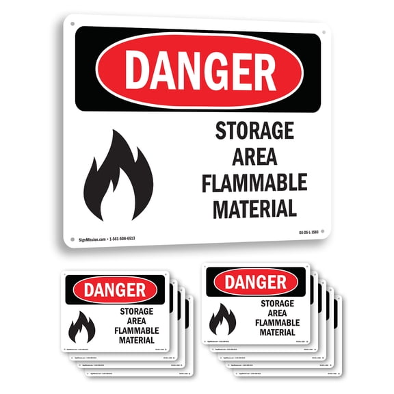 Storage Area Flammable Material OSHA Danger Aluminum Sign 10 Inch x 7 Inch - 10 Pack
