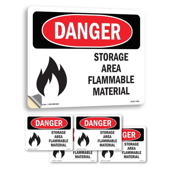 Storage Area Flammable Material OSHA Danger Vinyl Decal Label 5 Inch x 3.5 Inch - 5 Pack