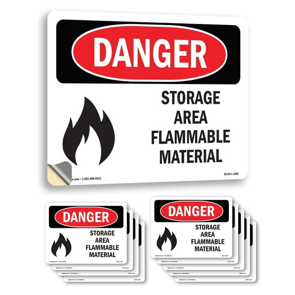 Storage Area Flammable Material OSHA Danger Vinyl Decal Label 7 Inch x 5 Inch - 10 Pack