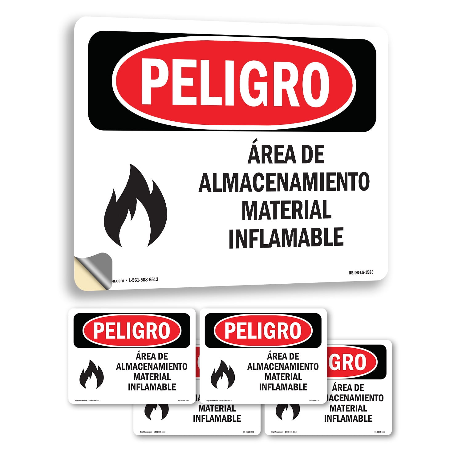 Storage Area Flammable Material Spanish OSHA Danger Vinyl Decal Label ...
