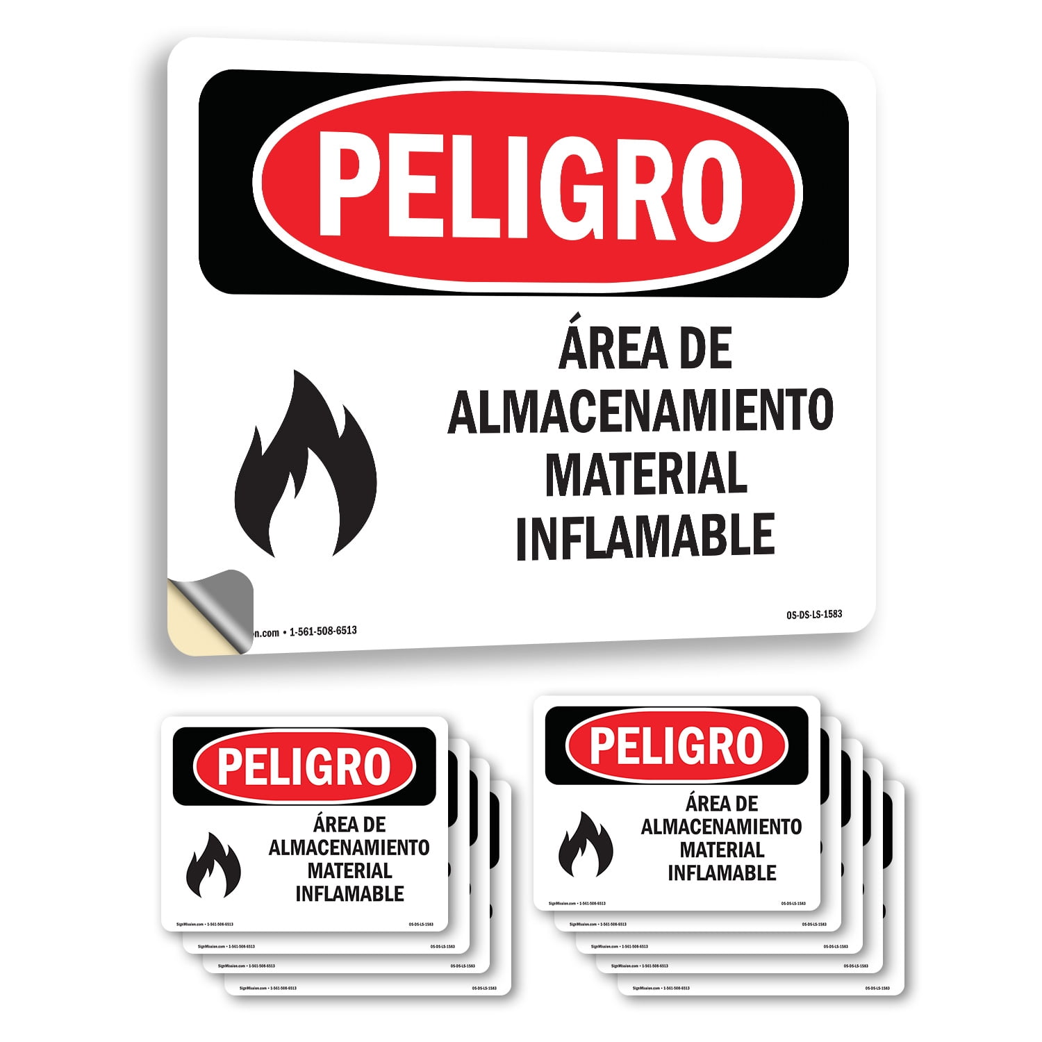 Storage Area Flammable Material Spanish OSHA Danger Vinyl Decal Label 5 ...