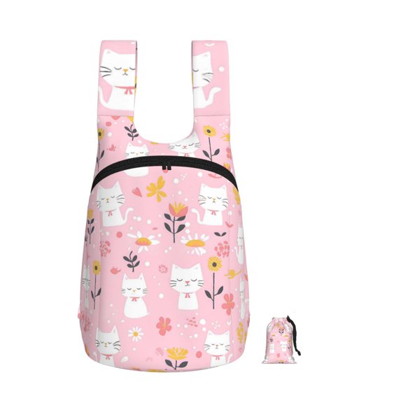 Storage Backpack 1417in Soft And Lightweight And Tear Resistant Folding For Travel Workers Or Leisure Out Cartoon Cat And Flowers