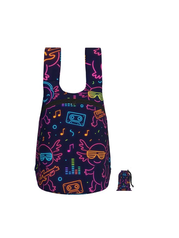 Storage Backpack 1417in Soft And Lightweight And Tear Resistant Folding For Travel Workers Or Leisure Out Neon Party Axolotls - 80s Synthwave