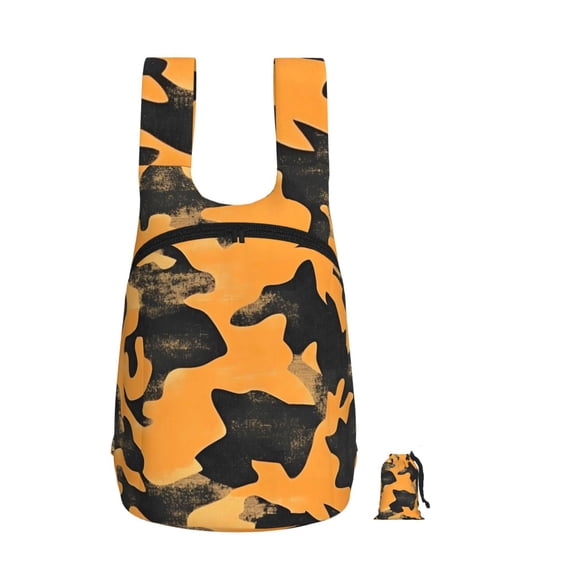 Storage Backpack 1417in Soft And Lightweight And Tear Resistant Folding For Travel Workers Or Leisure Out Texture Camo Army Orange_3