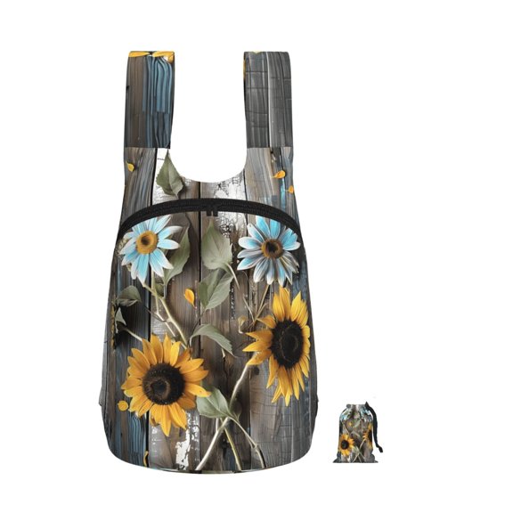 Storage Backpack 1417in Soft And Lightweight And Tear Resistant Folding For Travel Workers Or Leisure Out Turquoise Wood Farmhouse Sunflowers (1)