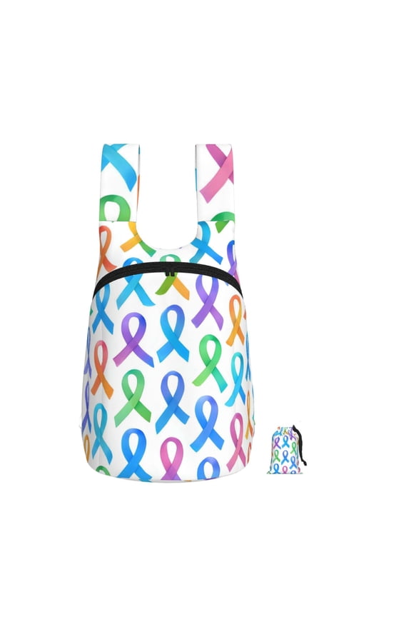 Storage Backpack 1417in Soft And Lightweight And Tear Resistant Folding For Travel Workers Or Leisure Out Cancer Awareness Ribbon Pattern - Ombr Flow