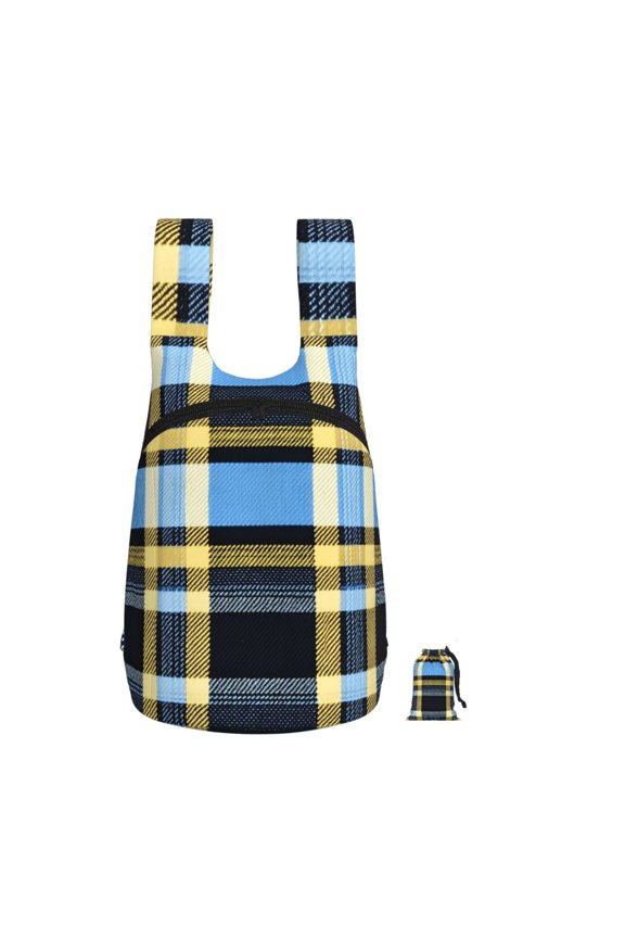 Storage Backpack 1417in Soft And Lightweight And Tear Resistant Folding For Travel Workers Or Leisure Out Cornflowerblue Buffalo Plaid Check Tartan Scotland_4