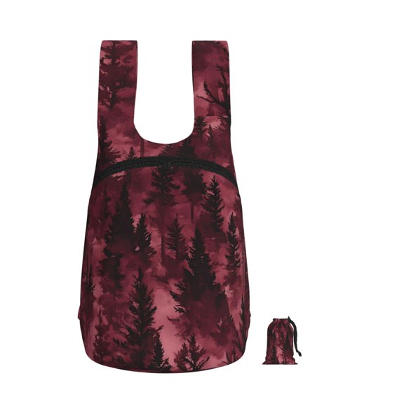 Storage Backpack 1417in Soft And Lightweight And Tear Resistant Folding For Travel Workers Or Leisure Out Realistic Forests Camouflage Pattern Conifer Maroon_3