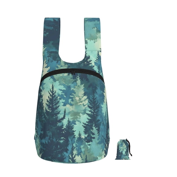 Storage Backpack 1417in Soft And Lightweight And Tear Resistant Folding For Travel Workers Or Leisure Out Realistic Forests Camouflage Pattern Conifer Paleturquoise_1