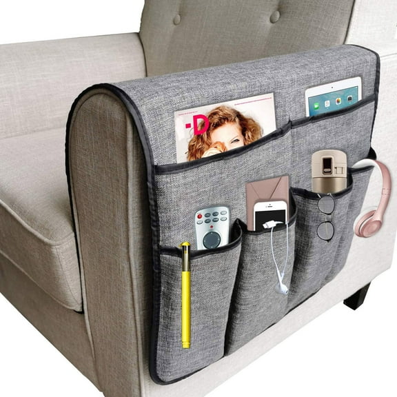 Storage Bag Controller Bracket Non Slip Sofa Armrest Storage Bag With Pocket Storage Tank,Grey,Abs