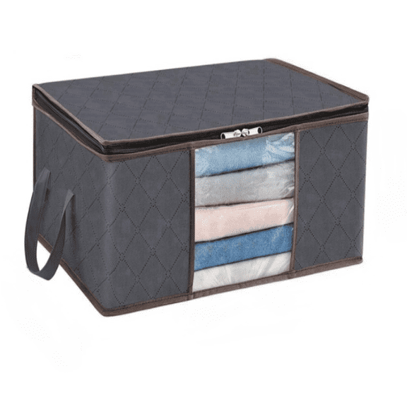 Storage Bag, Covered Storage Box, Wardrobe Organizer, Foldable Clothing Storage Mobile Box, Down Duvet Cover With Reinforced Handle, Clothing Blanket, Gray