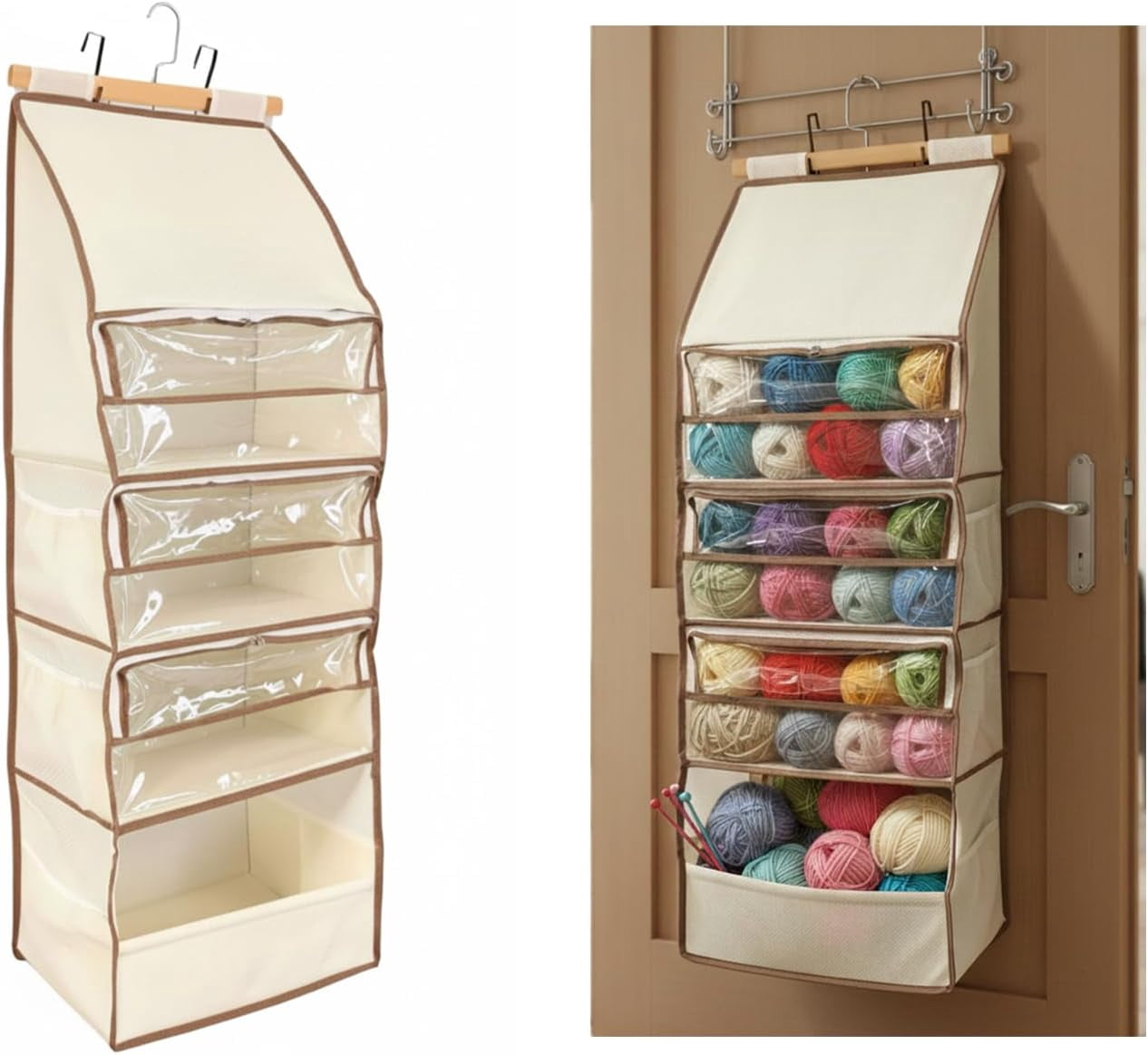 Storage Bag – Large Capacity Hanging Storage Organizer with 3 Crochet Storage,Zippered Hanging , Crochet Bag for Crafters