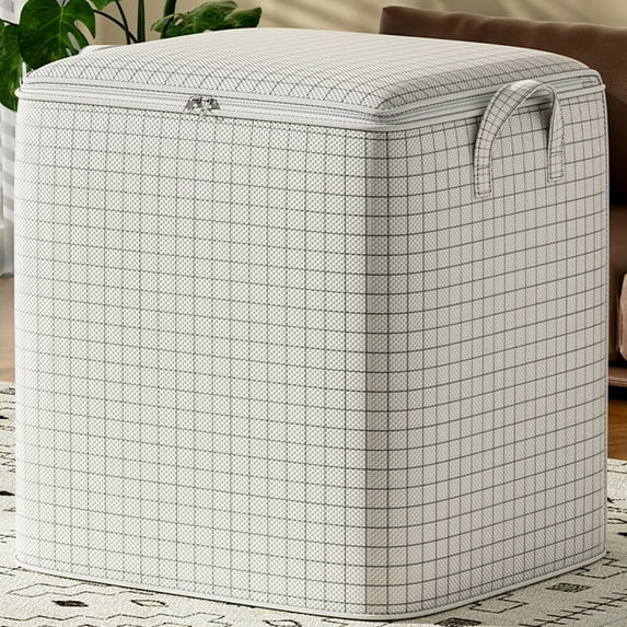 Storage Bag, Moving Bag, Heavy Duty White Non-Woven Fabric Bag, Reinforced Wrap-Around Handles, Double Zipper Closure, Oversized Clothes Blanket Organizer, Collapsible Reusable Travel Storage