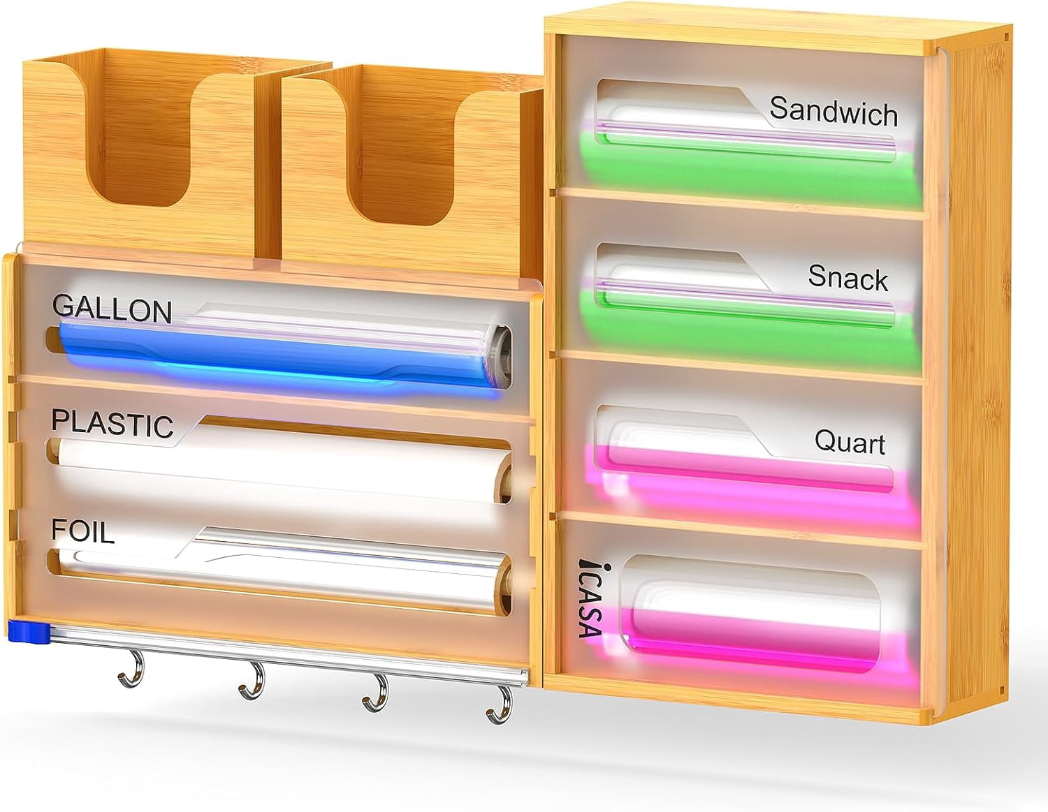 Storage Bag Organizer Plastic Wrap Dispenser with Cutter - 15 in 1 ...