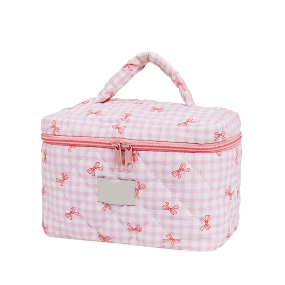 Storage Bag with Handle Cute Bow Travel Handbag for Cosmetics Makeup Organizer, Gifts for Women Girls (Pink)