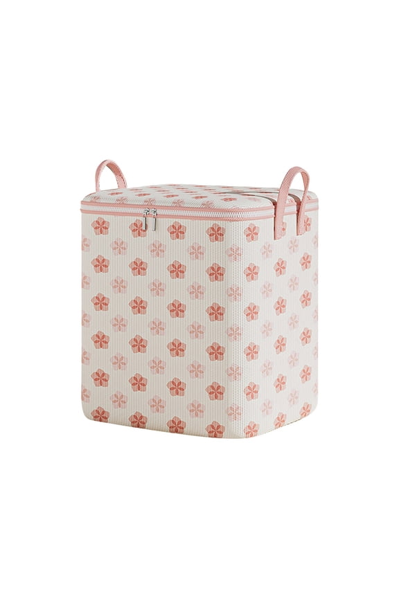 Storage Bag with Zipper and Handle Large Capacity Bag for Blanket Toys Clothes Organization in Nursery Bedroom, Cute Flower Pattern Design (M)