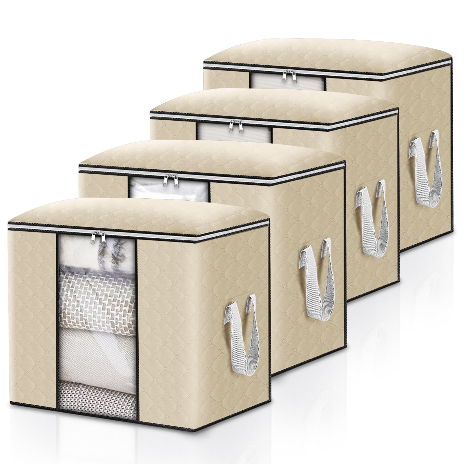 Tooca Clothes Storage Bags Organizers, 4pcs Closet Storage Organizers Large Capacity Blanket Storage Bags for Clothes with Reinforced Handle, 3 Layer