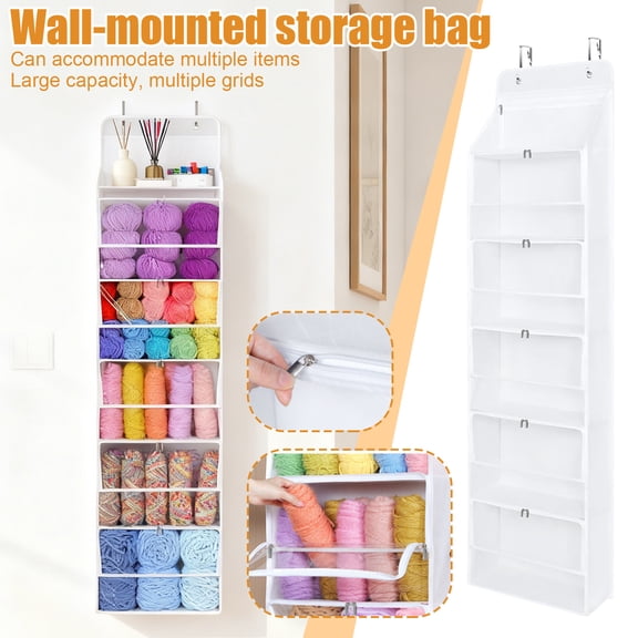 Storage Bags Door-mounted Yarn Storage Rack With 6 Zippered Compartments, Large-capacity Knitting Storage Rack, Door-mounted Yarn Rack, Suitable For Knitting Needles. Organizers for Bedroom Living Ro