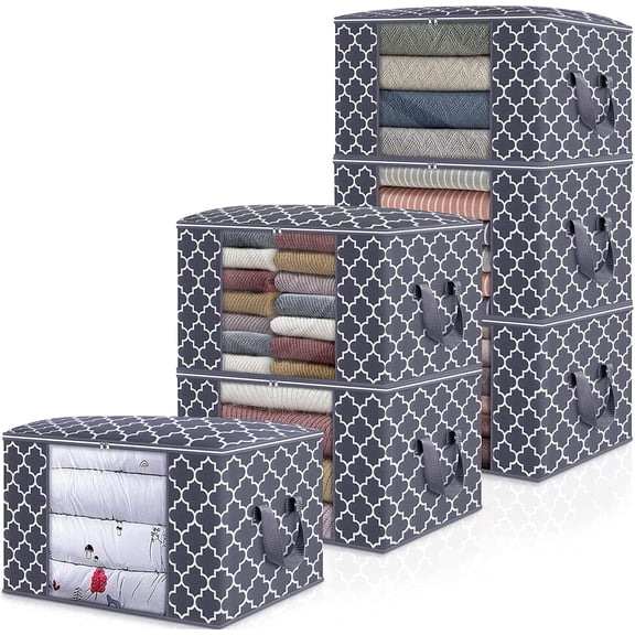 Storage Bags, Large Blanket Clothes Organization and Storage Containers for Bedding, Comforters, Foldable Organizer with Reinforced Handle, Clear Window,Sturdy Zippers,(Grey, 2 x 100L)