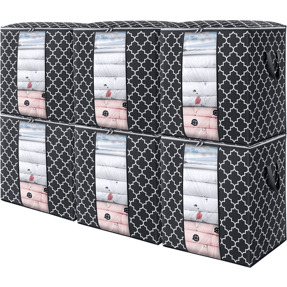 Storage Bags Large Blanket Clothes Organization and Storage Containers for Comforters,Bedding, Foldable Organizer with Reinforced Handle, Clear Window, Sturdy Zippers,Black