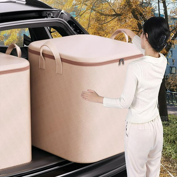 Storage Bags with Reinforced Handles and Lid, Large Capacity Moving Bags for Clothes, Foldable Tote Storage Bins Double Zipper Storage Bag for Bedding Closet Organizers