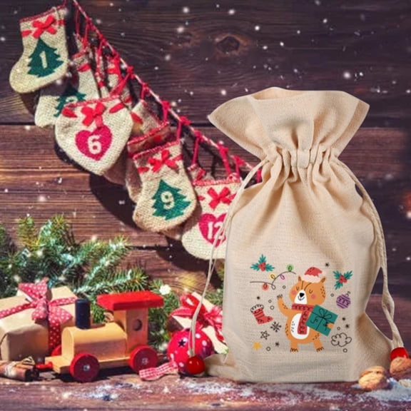 Storage Bags Space Saving Christmas Gift Packaging Bag Bead Cotton Printing Cartoon Pattern Cotton Sack Apple Candy Gift Bag