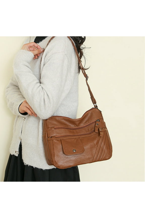 Storage Bags Storage Organizer PU Leather Shoulder Bag, Multi-Pocket Tote Purse, Large Capacity Handbag, Fashion Work Travel Bag, Vintage Stylish Crossbody, Soft Textured Women's Bag