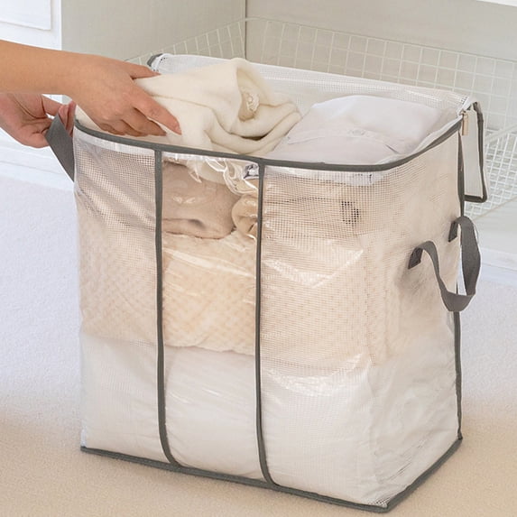 Storage Bags with Zippered and Sturdy Handles , Foldable Storage Bag Move or Store Clothes, Comforters, Blankets, Bedding, Pillows, Stuffed Toys, Jackets 10.23x18.11x18.89Inch Gray