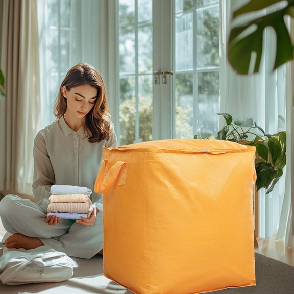 Storage Bags1PC,Heavy Duty Tote Organizer23.62x20.47x19.69in,Reinforced Handle Collapsible Large Capacity Zippered Container for Seasonal Decor Moving Supplies(Yellow)