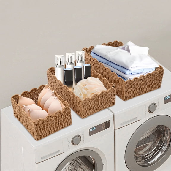 Storage Basket, 3PCS Storage Baskets, Scalloped Edge Baske Brown