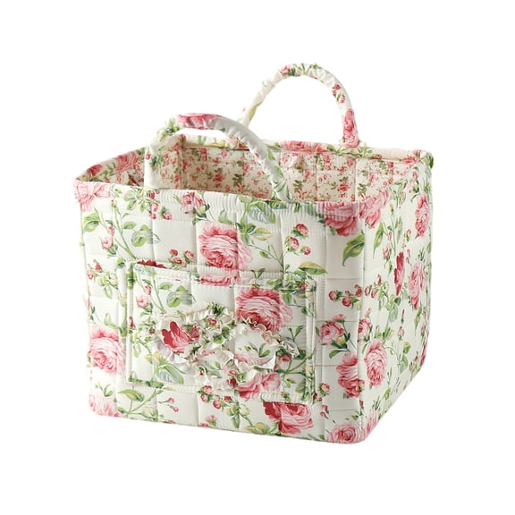 Storage Basket Bin Floral Quilted Foldable With Handles Stackable Design for Closet Shelf Cabinet Drawer (1777)