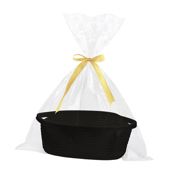Storage Basket, Black Woven Oval with Handles, 1 Pack Empty Gift Basket, for Gift Giving Holiday Bathroom Living Room Bedroom Kitchen Organization
