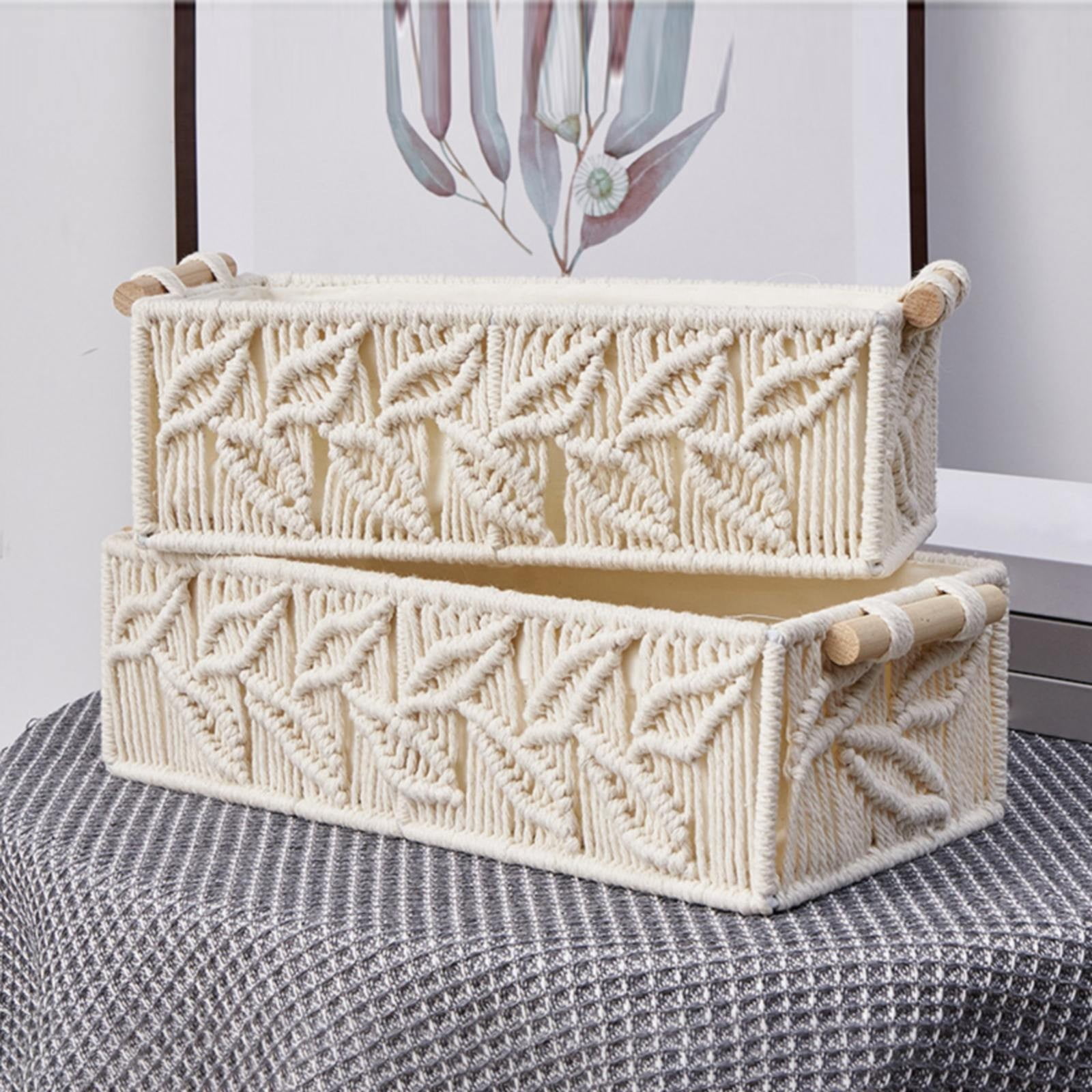 Storage Basket Boho Decor Box 2 Pack Woven Decorative Basket For