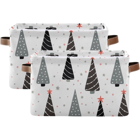 Storage Basket Cartoon Christmas Tree Foldable Canvas Laundry Baskets Bin Waterproof Inner Layer with Sturdy Handles for Toy Nursery Blanket Clothes 2 Pack