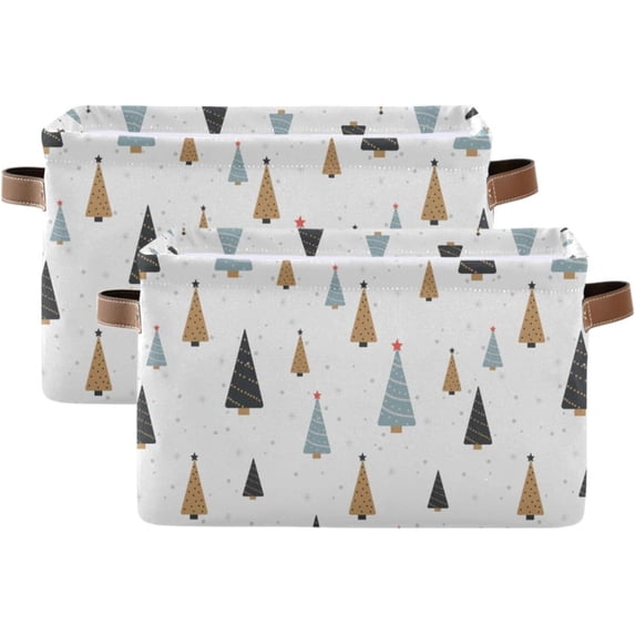 Storage Basket Cartoon Christmas Tree Foldable Canvas Laundry Baskets Bin Waterproof Inner Layer with Sturdy Handles for Toy Nursery Blanket Clothes 2 Pack
