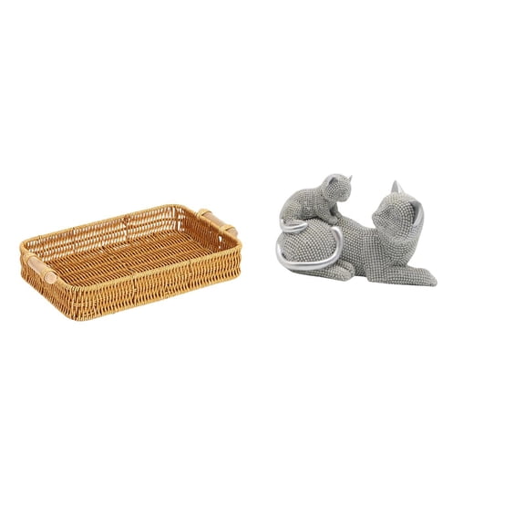 Storage Basket Cat Figurine Sculpture Handmade Resin Material for Desktop Bedroom Living Room Office Decoration