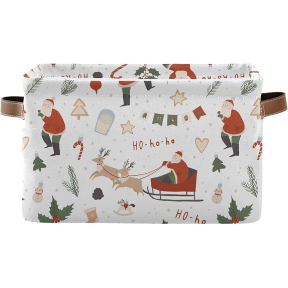 Storage Basket Christmas Santa Claus Foldable Canvas Laundry Baskets Bin Waterproof Inner Layer with Sturdy Handles for Toy Nursery Blanket Clothes 1 Pack