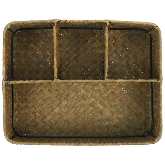 Storage Basket Coffee Sugar Packets Bins Tea Bag Station Organizer Woven Divided Rattan Condiment Holder and