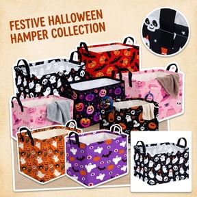 Storage Basket | Collapsible Laundry Basket Spooky Cute Halloween Decor for Holiday Home Decor | Trick Or Treat Gift Halloween Boo Basket | Rectangular Foldable Laundry Basket for