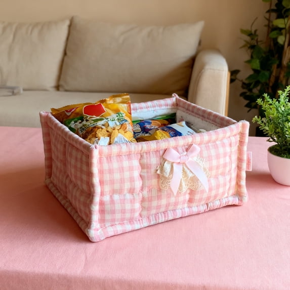 Storage Basket Cotton Rope Organizer Bin, Multi-Purpose Decorative Basket for Snacks Cosmetics Toys, 11.0 x 7.7 x 5.5 Inch