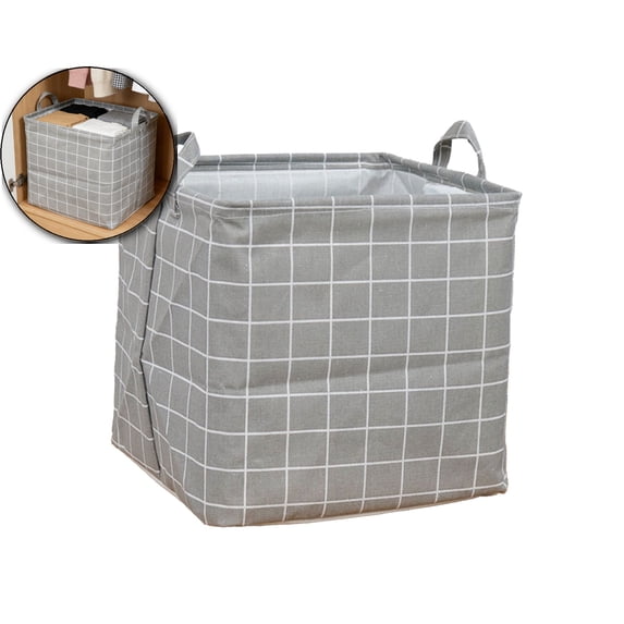 Storage Basket Cotton and Linen Fabric Mini Storage Cube Storage Basket with Handles for Shelves & Desks(Gray)