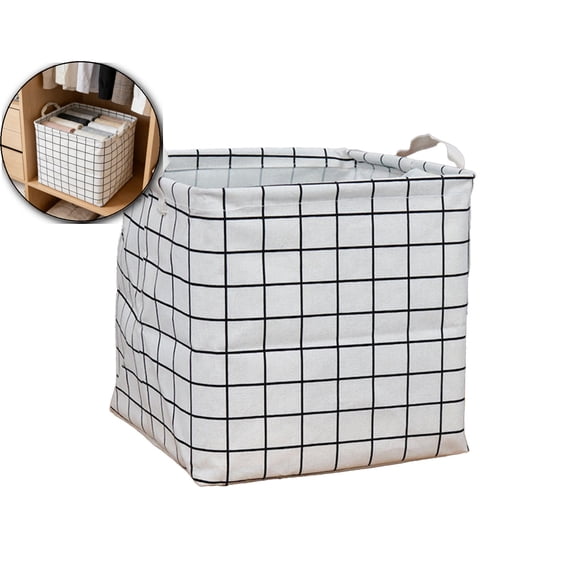 Storage Basket Cotton and Linen Fabric Mini Storage Cube Storage Basket with Handles for Shelves & Desks(White)