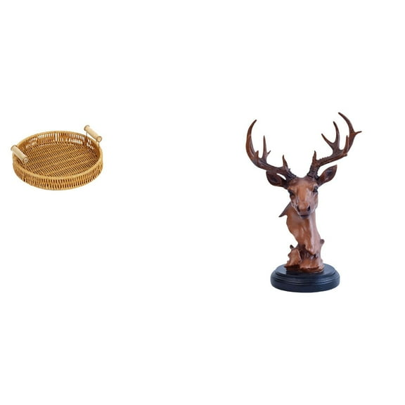 Storage Basket Deer Head Ornament Serving Tray Handmade Woven Design for Kitchen Office Gift