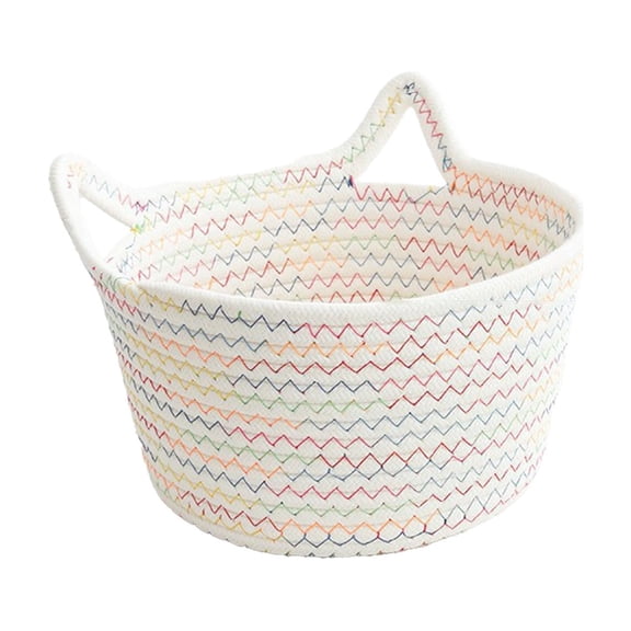 Storage Basket for Desk, Handwoven Cotton Rope Organizer Bin with Cat Ear Handles, Decorative Catch-All for Keys, Cosmetics, and Office Supplies, Home Decor Accent