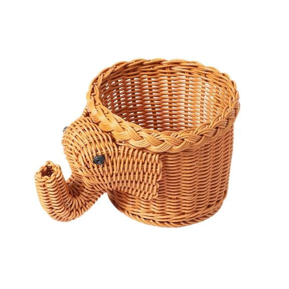 Storage Basket Elephant Shaped Woven Wicker Design for Kitchen Countertop Tabletop Farmhouse Home Decor Snack Fruit Small Item Organizer for Shelf Pantry