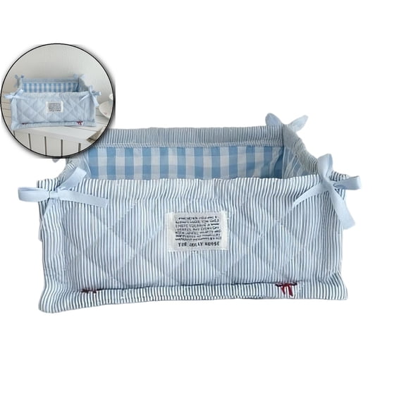 Storage Basket Fabric Toy Organizer-Bow Preppy Desktop Storage Box Quilted Folding Storage for Gifts Home Decoration