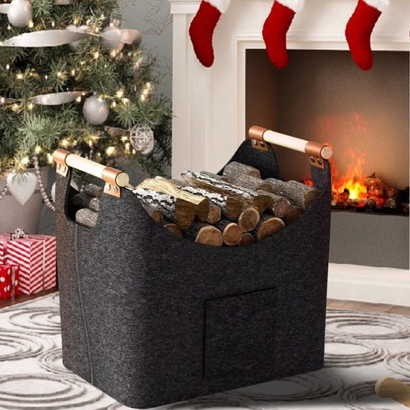 Storage Basket,Felt Foldable Storage Basket Indoor Firewood Carrying Bag with Handles,Large Capacity Storage in for Home Clothes,Toys Organizing