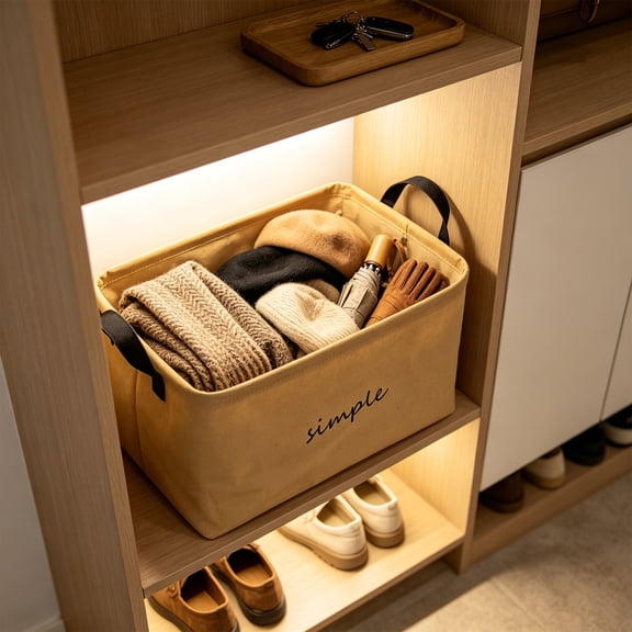 Storage Basket Foldable Cotton Linen Organizer Bin with Handles Large Capacity Collapsible Container for Wardrobe Shelf Closet Bedroom Home