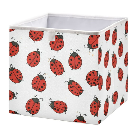 Storage Basket Foldable Easy to Clean Durable with Hollow Support Plate with Handle 11.02x11.02x11.02in Cartoon Style Ladybugs
