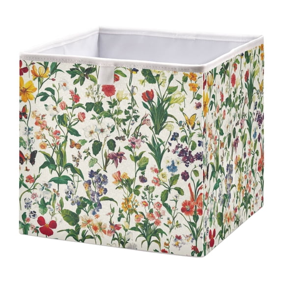 Storage Basket Foldable Easy to Clean Durable with Hollow Support Plate with Handle 11.02x11.02x11.02in Wildflowers in Bright Colors